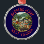 Harpers Ferry West Virginia Distressed Circle Metal Tree Decoration<br><div class="desc">Harpers Ferry retro vector travel design. Harpers Ferry is a town in West Virginia. Paths wind through Harpers Ferry National Historical Park,  which has 19th-century buildings.</div>