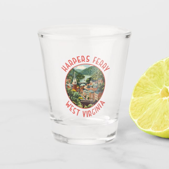 Harpers Ferry West Virginia Distressed Circle Shot Glass (Front)