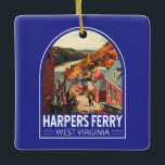 Harpers Ferry West Virginia Travel Art Vintage Ceramic Ornament<br><div class="desc">Harpers Ferry retro vector travel design. Harpers Ferry is a town in West Virginia. Paths wind through Harpers Ferry National Historical Park,  which has 19th-century buildings.</div>