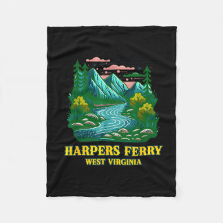Harpers ferry west virginia vintage mountain river fleece blanket