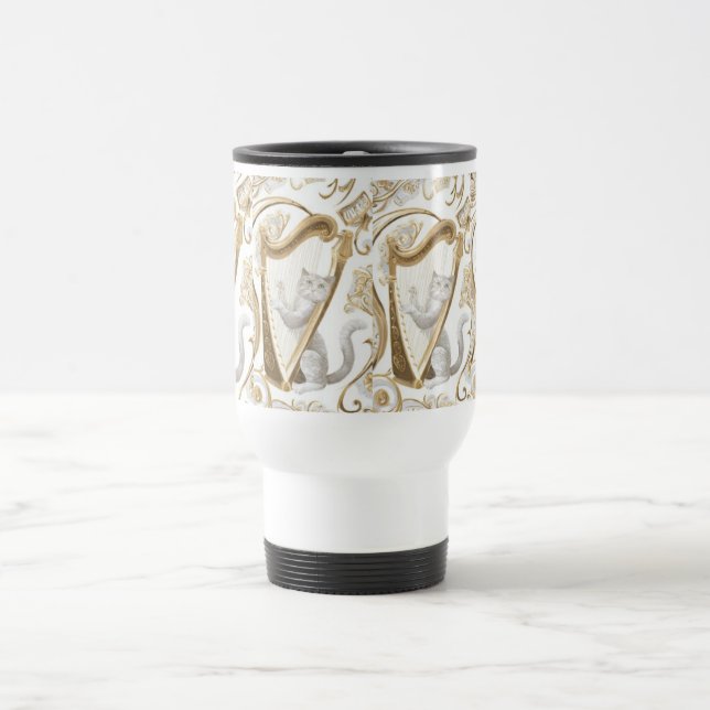 Harpist Cat Mug – Elegant Whimsy (Center)