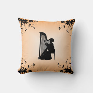 Harpist Music Silhouette American Mojo Throw Pillo Cushion
