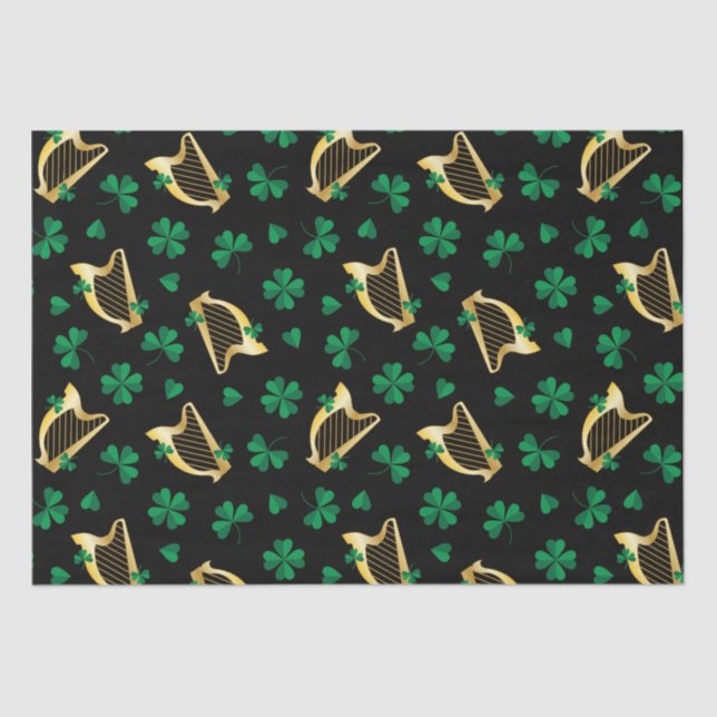 Harps And Shamrocks For St. Patty's Day Tissue Paper (Front)