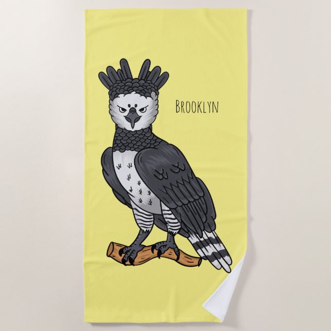 Harpy eagle cartoon illustration beach towel (Front)