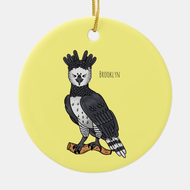 Harpy eagle cartoon illustration  ceramic tree decoration (Front)