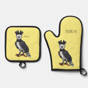 Harpy eagle cartoon illustration  oven mitt & pot holder set