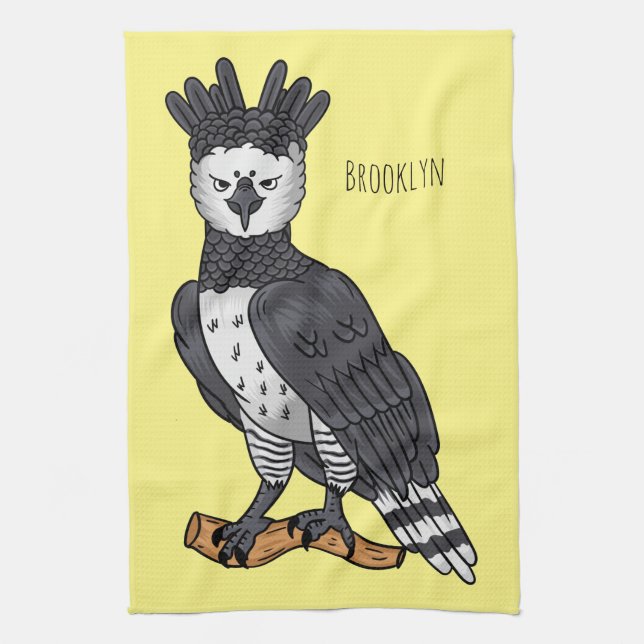 Harpy eagle cartoon illustration tea towel (Vertical)