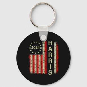 Harris 2024 For President Campaign Us Flag Vintage Key Ring