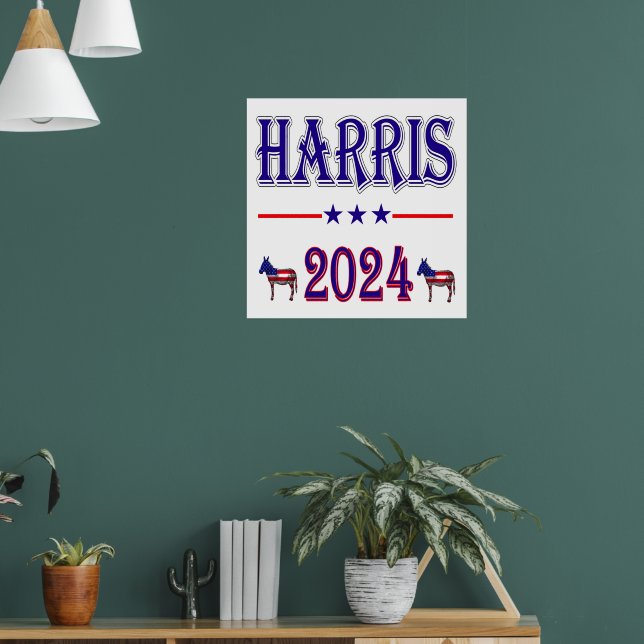 Harris 2024 Pres Democrat Donkeys USA Flag Poster (Living Room 1)