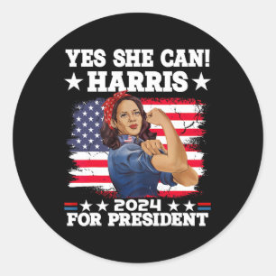 Harris 2024 President Election Kamala Yes She Can  Classic Round Sticker