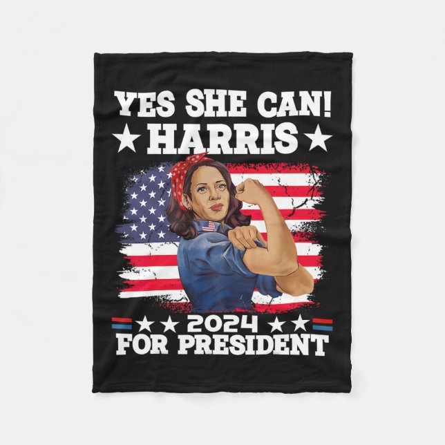 Harris 2024 President Election Kamala Yes She Can  Fleece Blanket (Front)