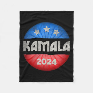Harris 2024 President Fun Vintage Button Vote Kama Fleece Blanket