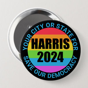 Harris 2024 Rainbow Colours Save Democracy Campaig 10 Cm Round Badge