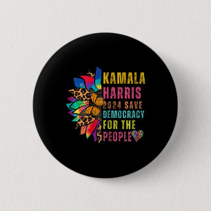 Harris 2024 Save Democracy For The People Sunflowe 6 Cm Round Badge