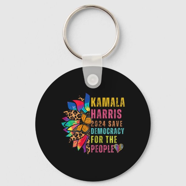 Harris 2024 Save Democracy For The People Sunflowe Key Ring (Front)
