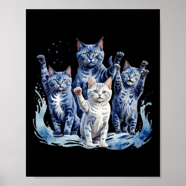 Harris Blue Cats Wave - Funny For Cat Owners 1  Poster (Front)