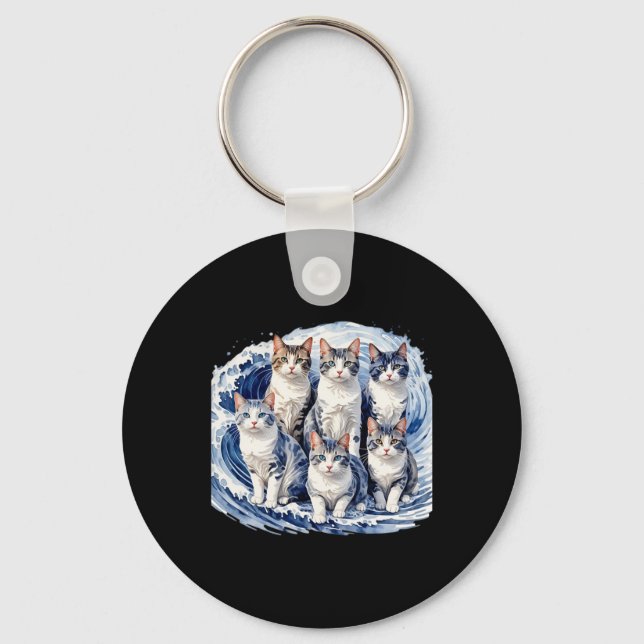 Harris Blue Cats Wave - Funny For Cat Owners  Key Ring (Front)