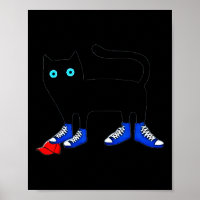 Harris Cat Wearing Blue Canvas Shoes Tramples Red