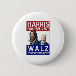 Harris For President Walz For Vice President Kamal 6 Cm Round Badge