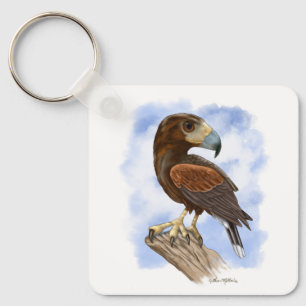 Harris Hawk On The Lookout Cartoon Key Ring