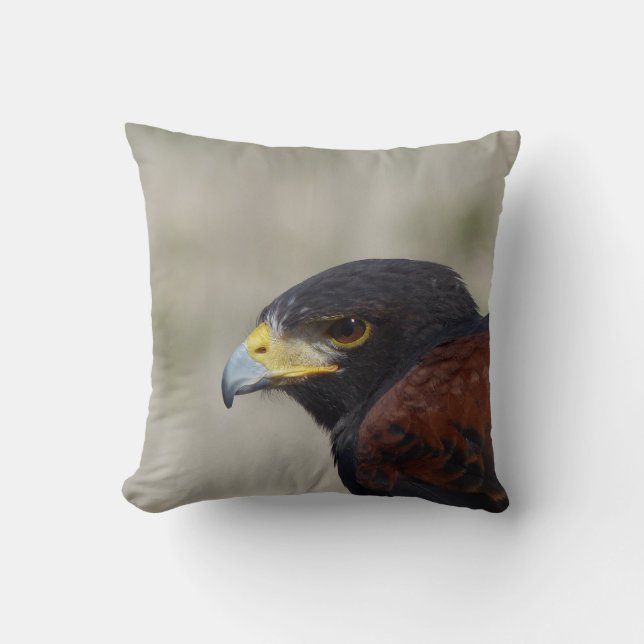 Harris Hawk Portrait Throw Pillow (Front)