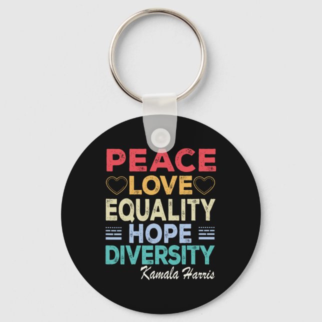 Harris Peace Love Equality Hope Diversity Retro  Key Ring (Front)