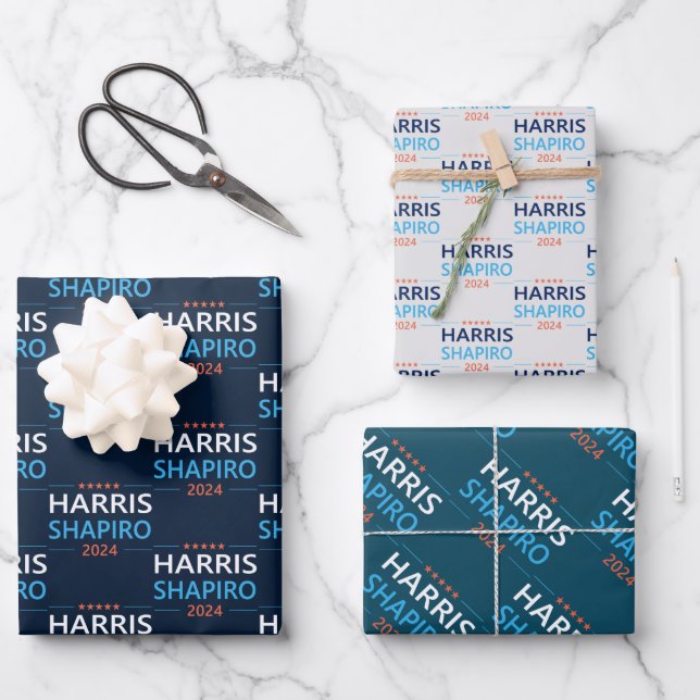 Harris Shapiro 2024 Kamala Harris Democrat Wrapping Paper Sheet (Front)