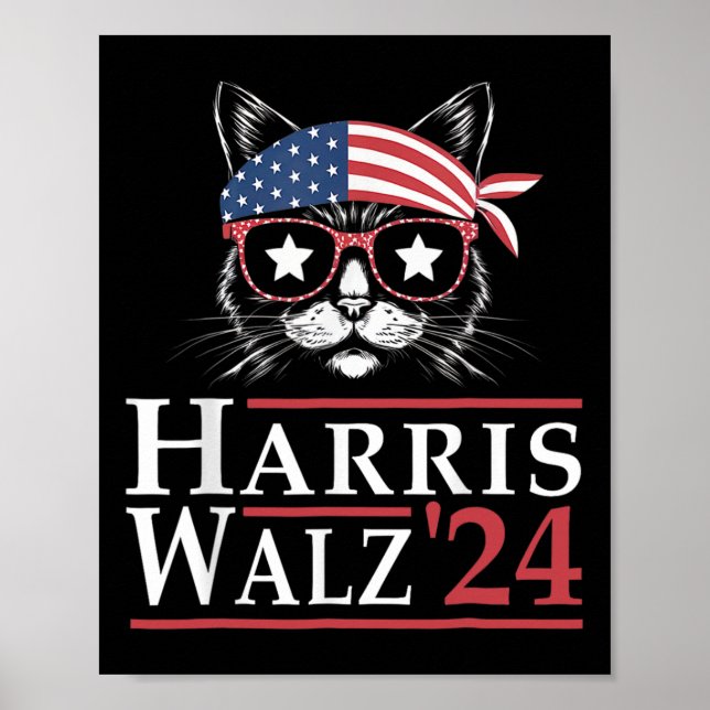 Harris W 2024 Funny Cat Election Kamala Harris Tim Poster (Front)
