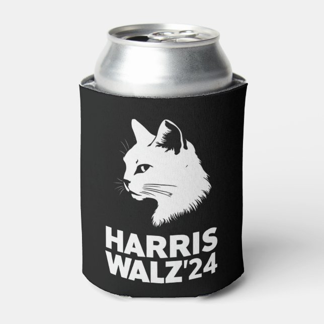 Harris Waltz 2024 Election Funny Cat Kamala Tim  Can Cooler (Can Front)