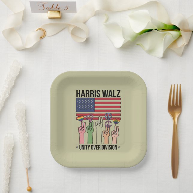 Harris Waltz 2024 Unity Over Division Paper Plate (Wedding)