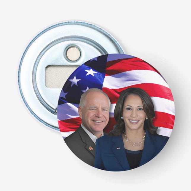 Harris Waltz Photo 2024 - Kamala Harris Tim Waltz Bottle Opener (Front)