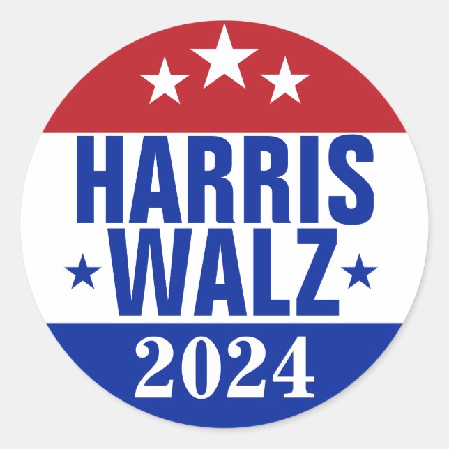 Harris Walz 2024 Campaign Red Blue Classic Round Sticker (Front)