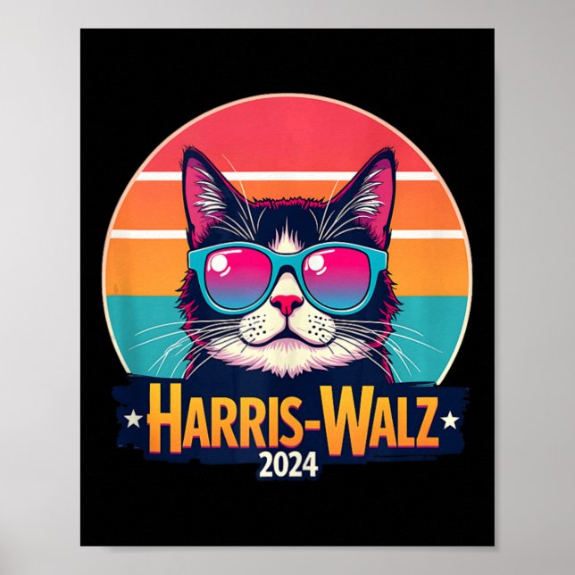 Harris Walz 2024 Cat Sunglasses Retro Vintage  Poster (Front)