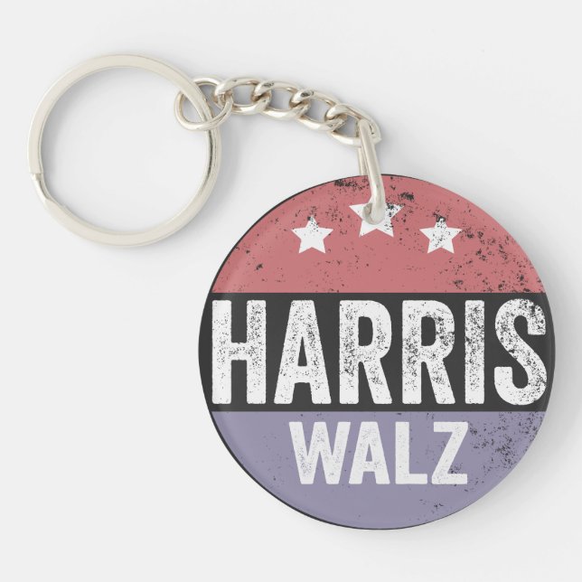 Harris Walz 2024 Election Kamala Tim Waltz America Key Ring (Front)