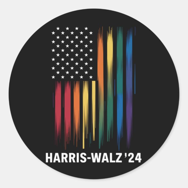Harris Walz 2024 Election Kamala Tim Waltz LGBT Classic Round Sticker (Front)