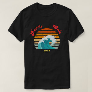 Harris Walz 2024 Election Retro Blue Wave T-Shirt