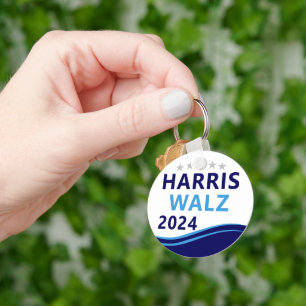 Harris Walz 2024 for President Blue Wave Key Ring