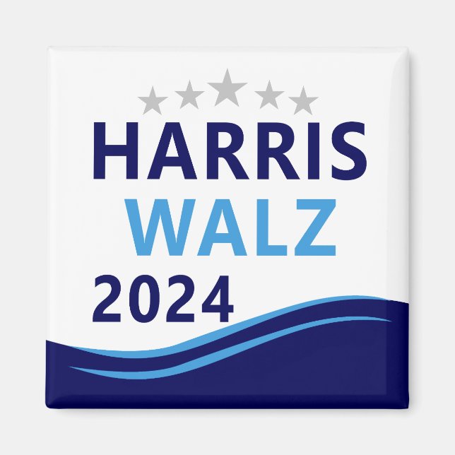 Harris Walz 2024 for President Blue Wave Magnet (Front)