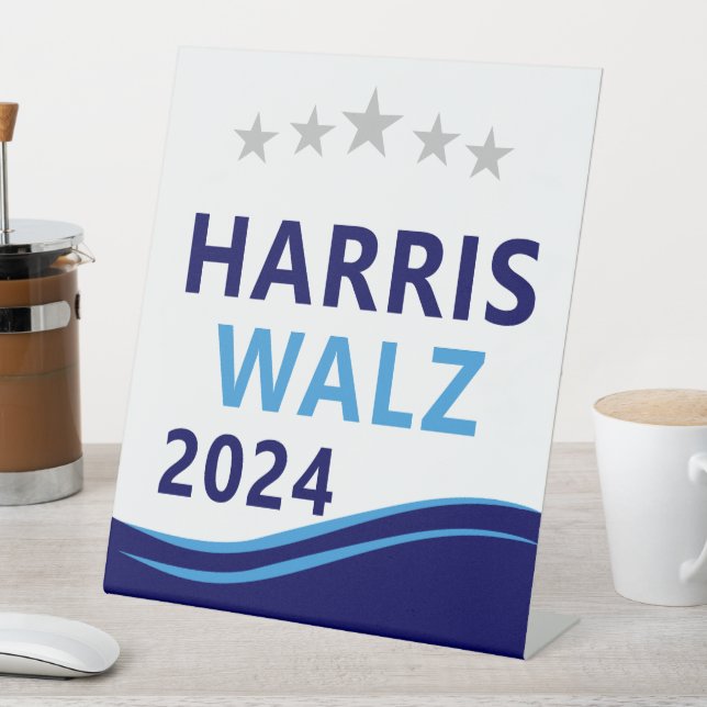 Harris Walz 2024 for President Blue Wave Pedestal Sign (In SItu)