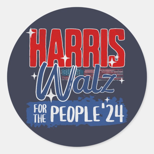 Harris Walz 2024 For the People Election Democrat Classic Round Sticker (Front)