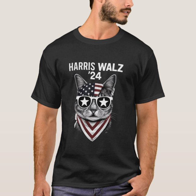 Harris Walz 2024 Funny Cat Election Kamala Harris  T-Shirt (Front)