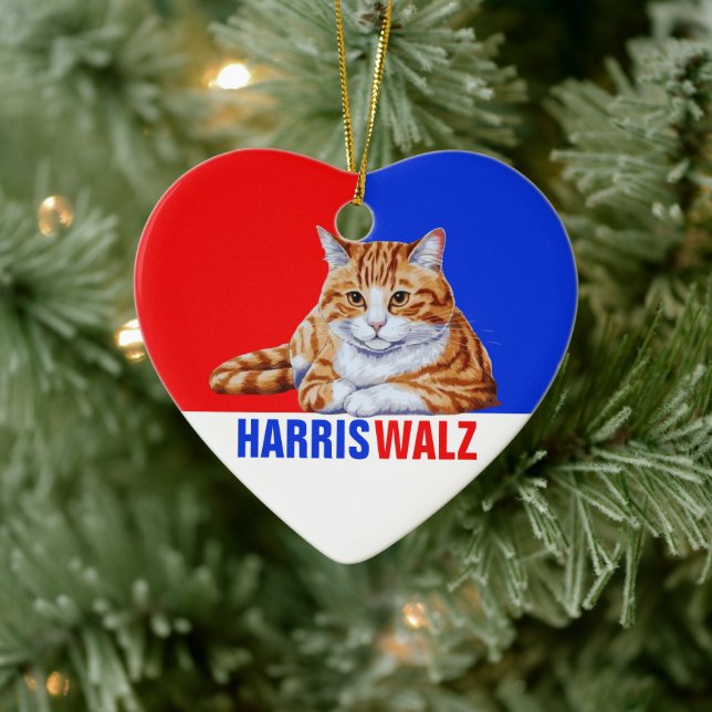 Harris Walz 2024 Obviously Cat Red Blue Ceramic Tree Decoration (Tree)