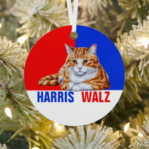 Harris Walz 2024 Obviously Cat Red Blue Metal Tree Decoration