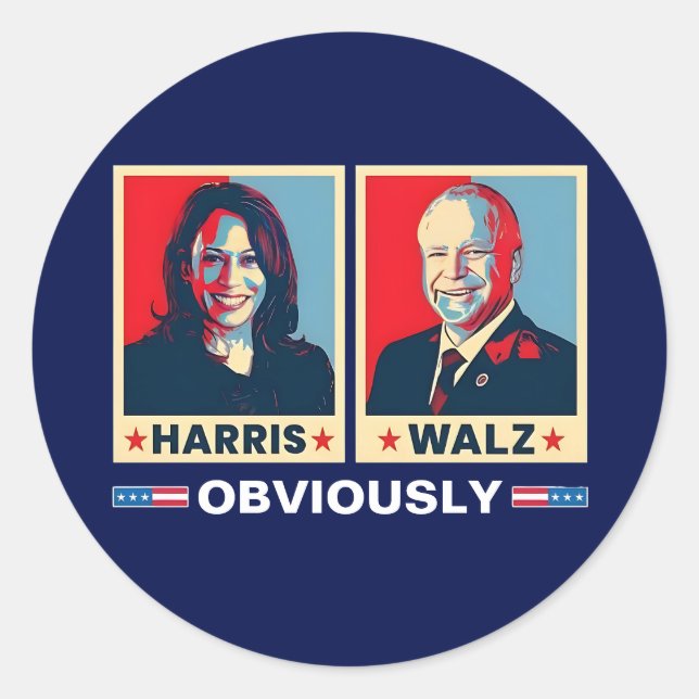 Harris Walz 2024 Obviously Classic Round Sticker (Front)