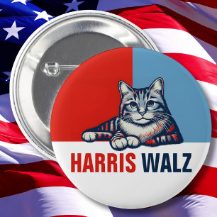 Harris Walz 2024 Obviously Red Blue Cat 6 Cm Round Badge