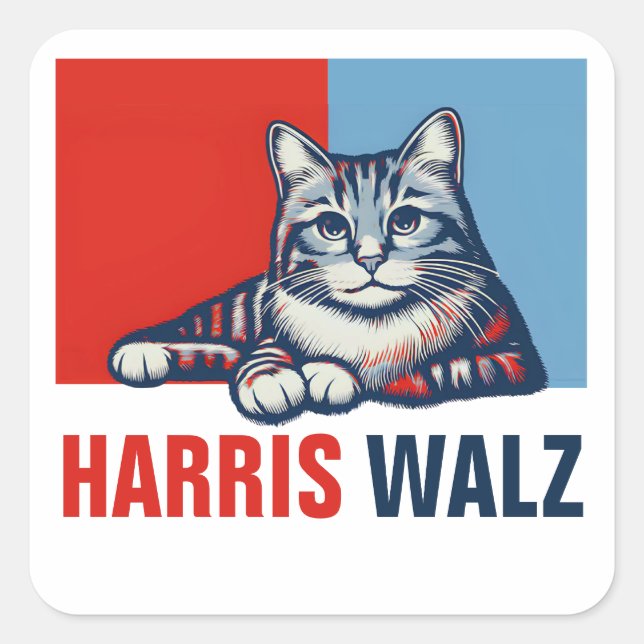 Harris Walz 2024 Obviously Red Blue Cat Square Sticker (Front)
