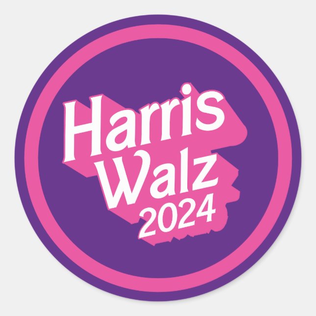 Harris Walz 2024 Pink Classic Round Sticker (Front)