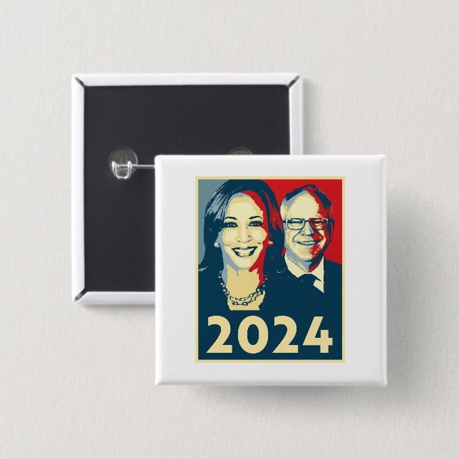 Harris Walz 2024 Poster 15 Cm Square Badge (Front & Back)