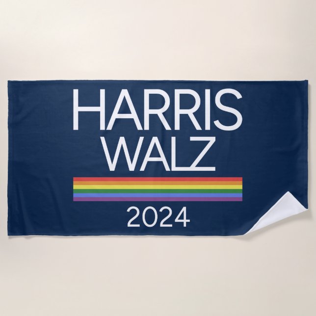 Harris Walz 2024 Rainbow LGBTQ Pride Flag Beach Towel (Front)