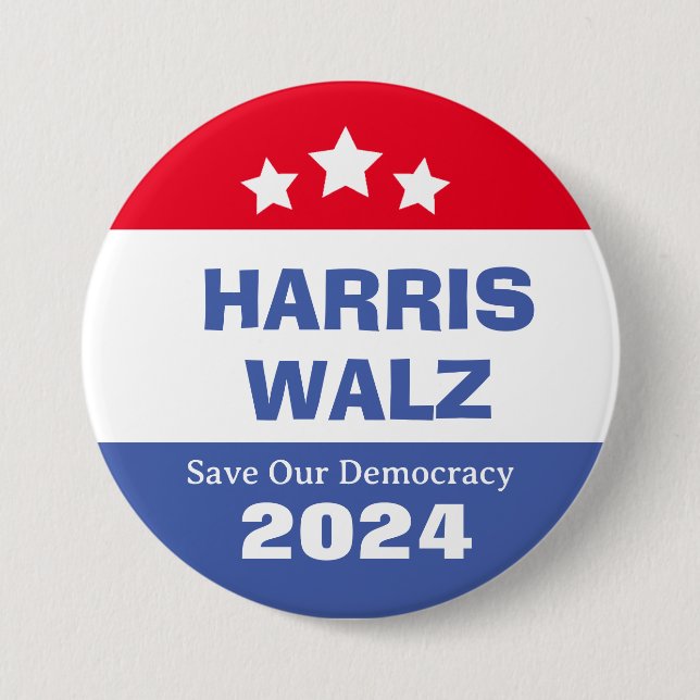 Harris Walz 2024 Save Our Democracy  7.5 Cm Round Badge (Front)